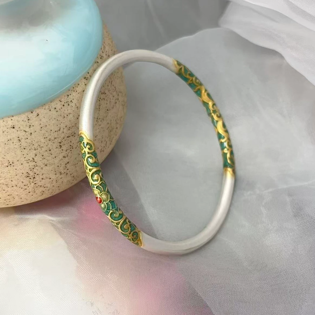 足银手镯 足银999.9【雪中清影】卷草纹古风手镯