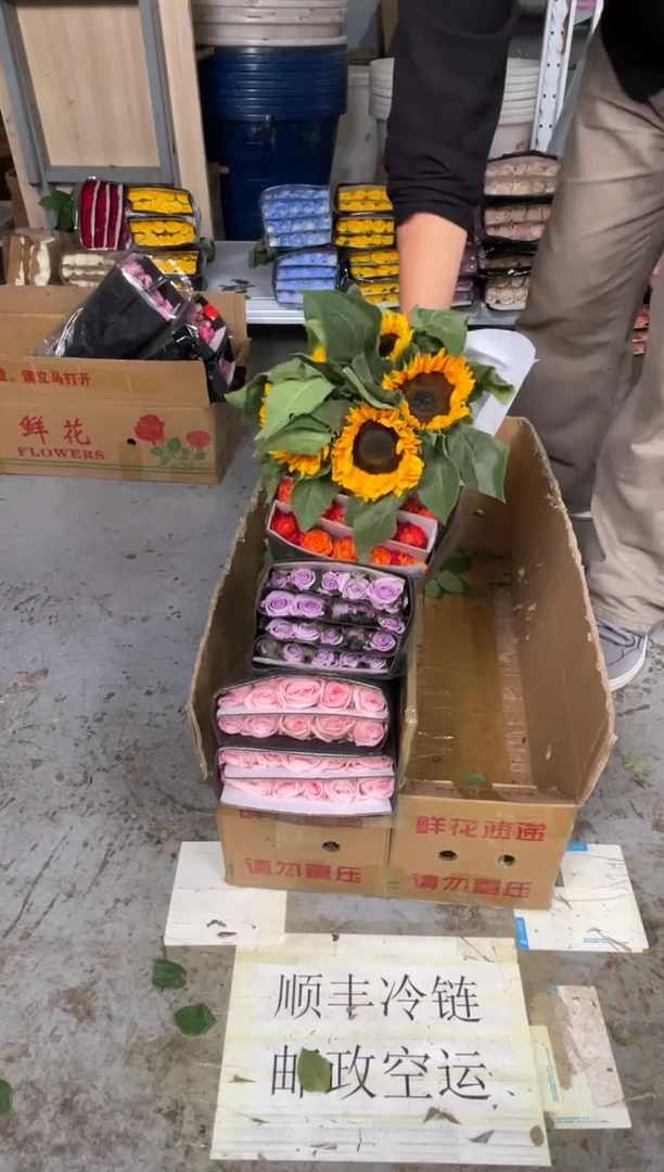 粉荔枝20枝+海洋之歌20枝+火焰之心20枝+向日葵5枝