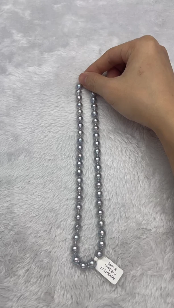 项链银S925镶嵌海水珍珠AK真多麻8-8.5mm