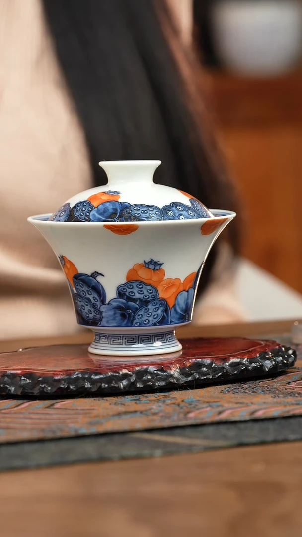 【闪购商品】水造青花 好事连连盖碗