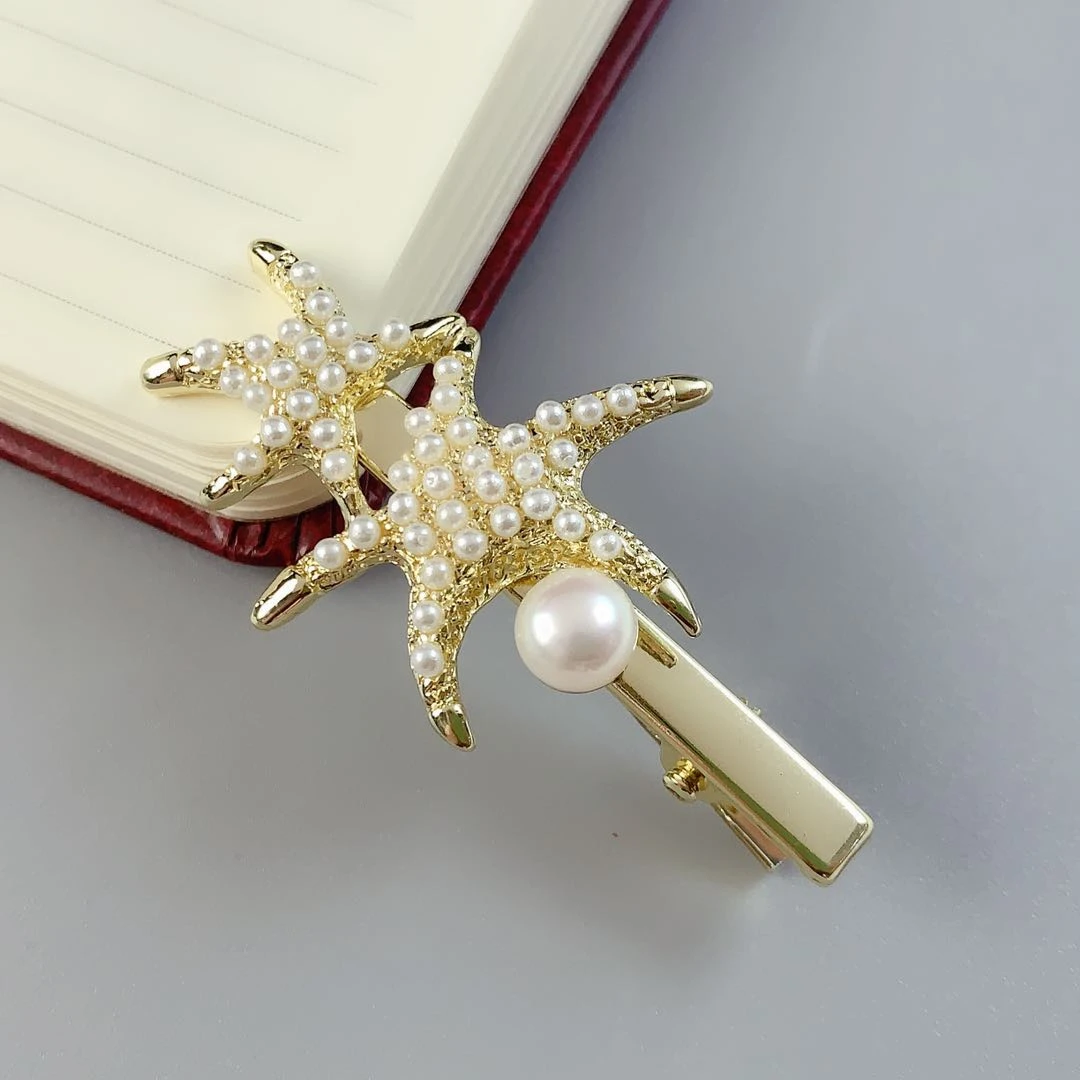 z2027 天然珍珠发夹时尚雪花设计