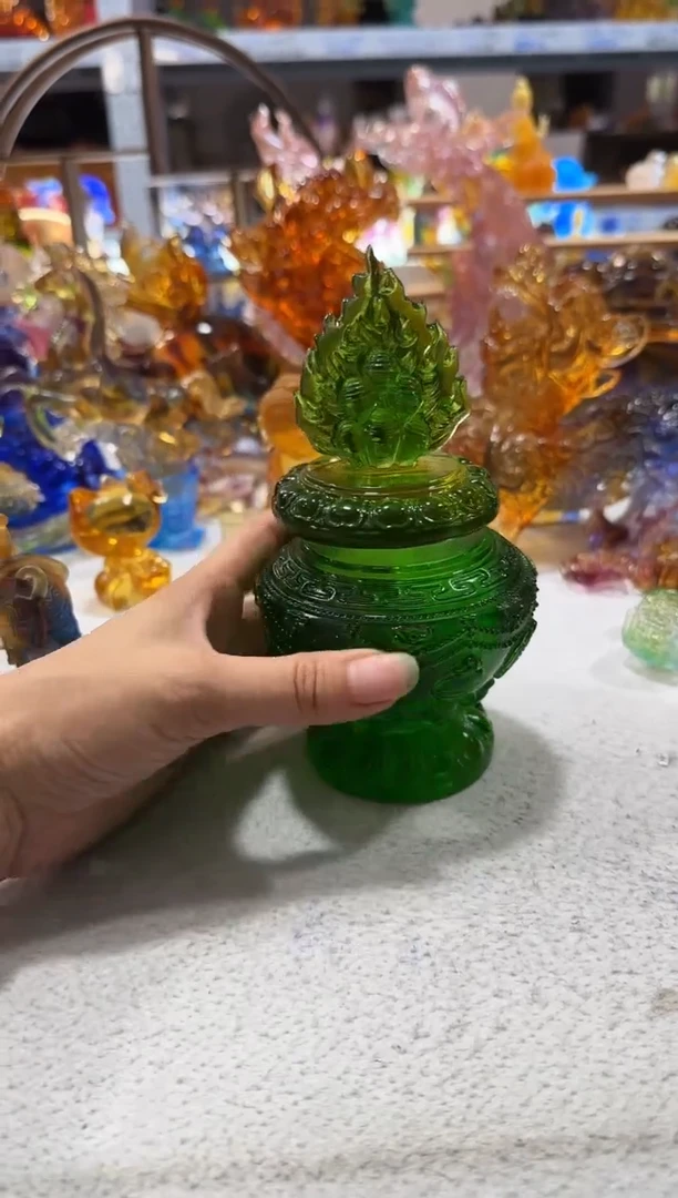 琉璃手工艺品绿色摩尼宝瓶