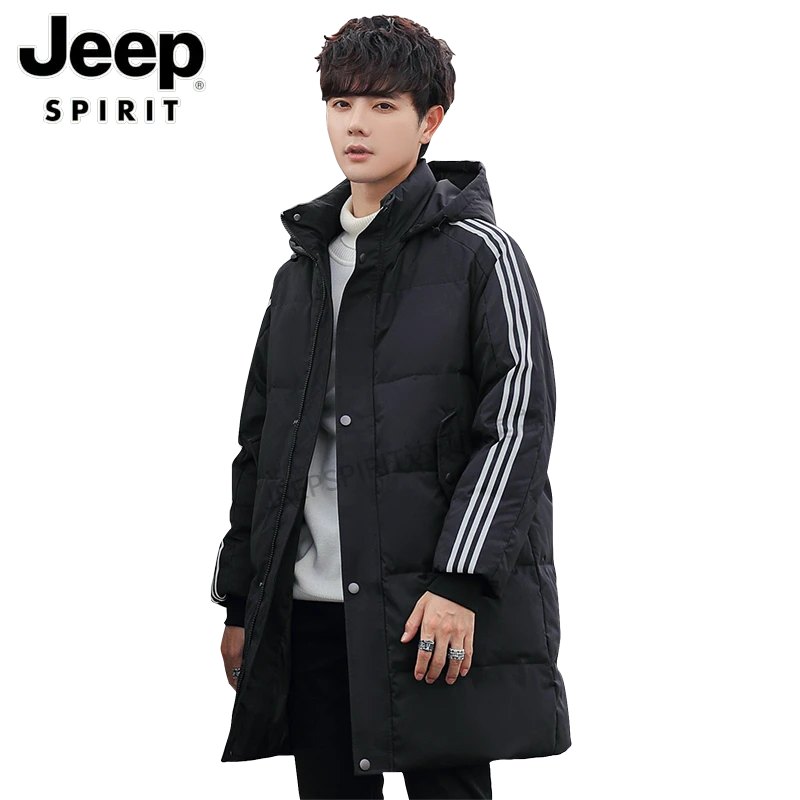 JEEPSPIRIT吉普中长款时尚连帽羽绒服冬季休闲男女装防风保暖大衣