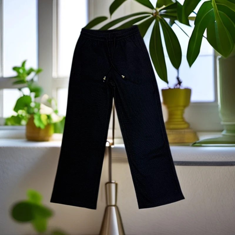 8806加厚毛呢高腰阔腿裤女秋冬季保暖显瘦垂感百搭休闲长裤