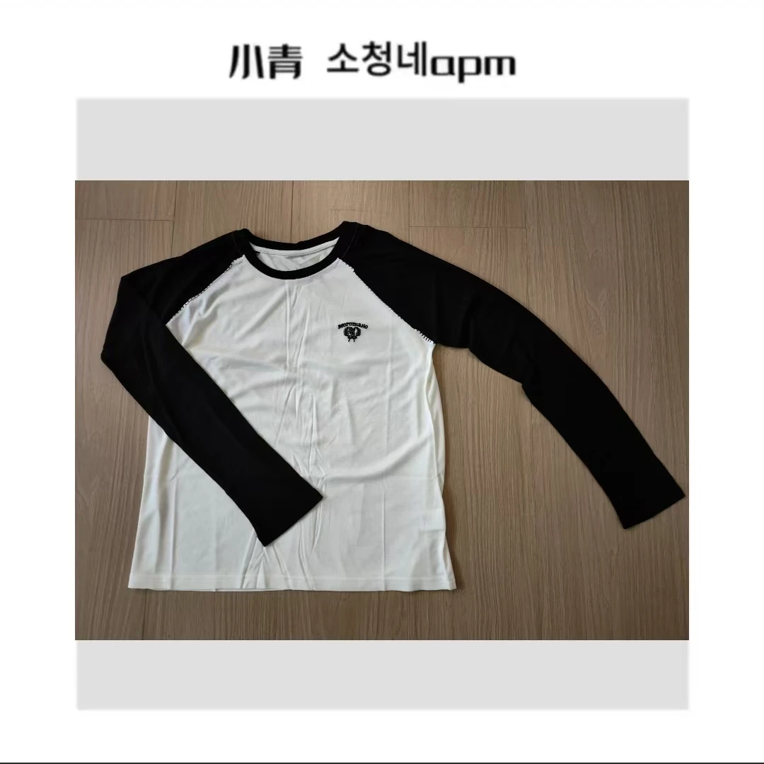 韩国东大门 插肩胸口小字母T恤