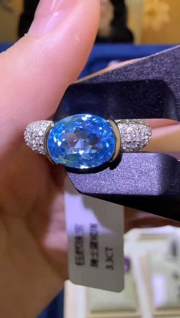 银S925镶嵌戒指托帕石天然宝石