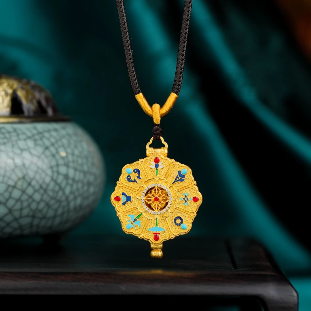 ZOCAI/佐卡伊【传世之美】古法金八宝罗盘八大守护神镶钻吊坠可开合