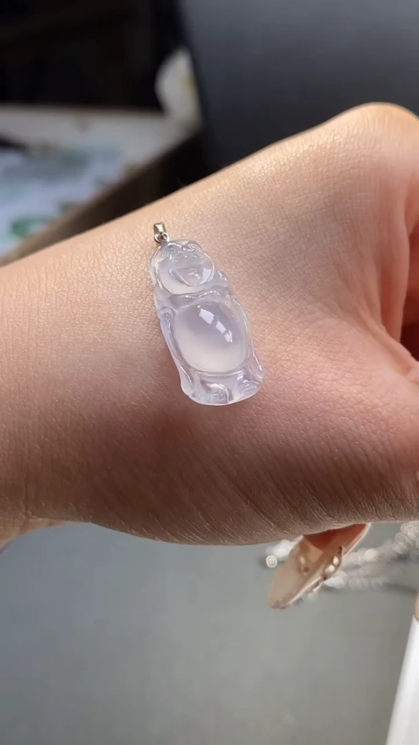 翡翠18K金镶嵌吊坠(不含链)高冰站佛