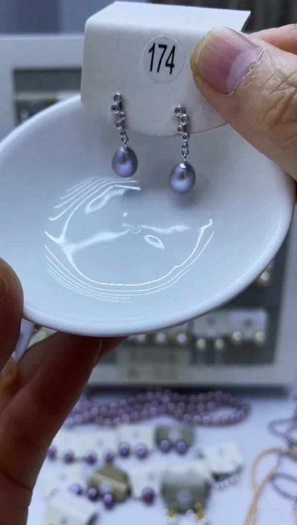 银S925镶嵌淡水珍珠耳饰174