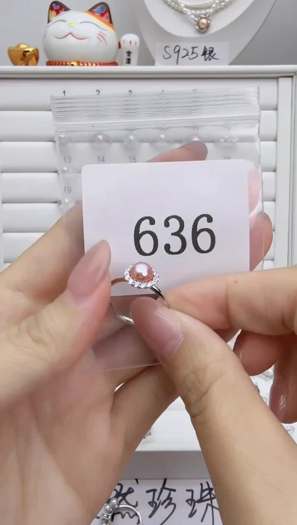 银S925镶嵌戒指淡水珍珠F****号636