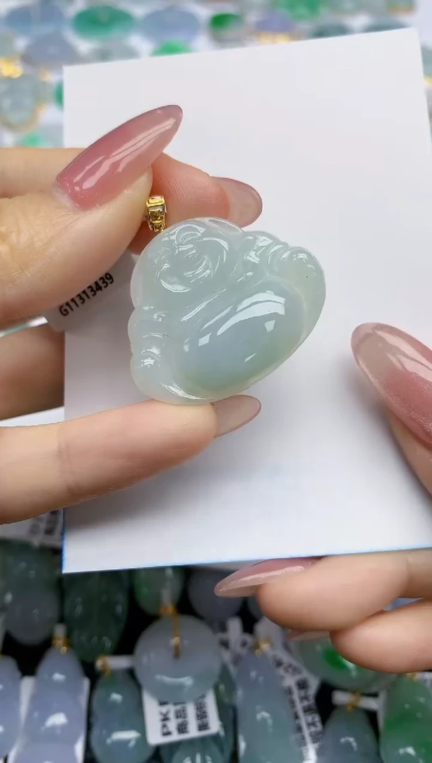 【闪购商品】翡翠挂件18K金镶嵌天然翡翠A货