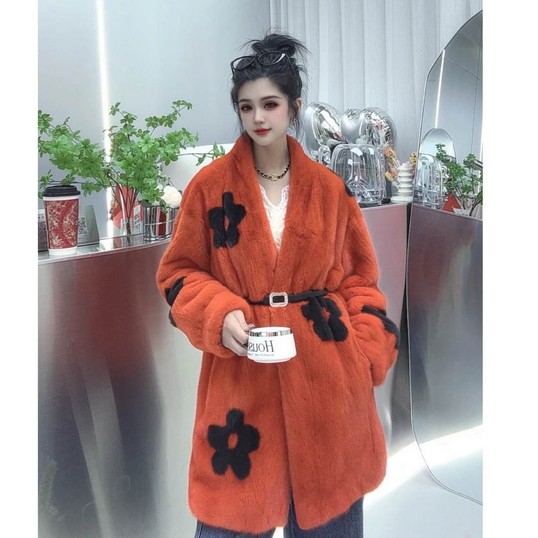 【海梦缘】时尚扣花工艺女装皮草外套