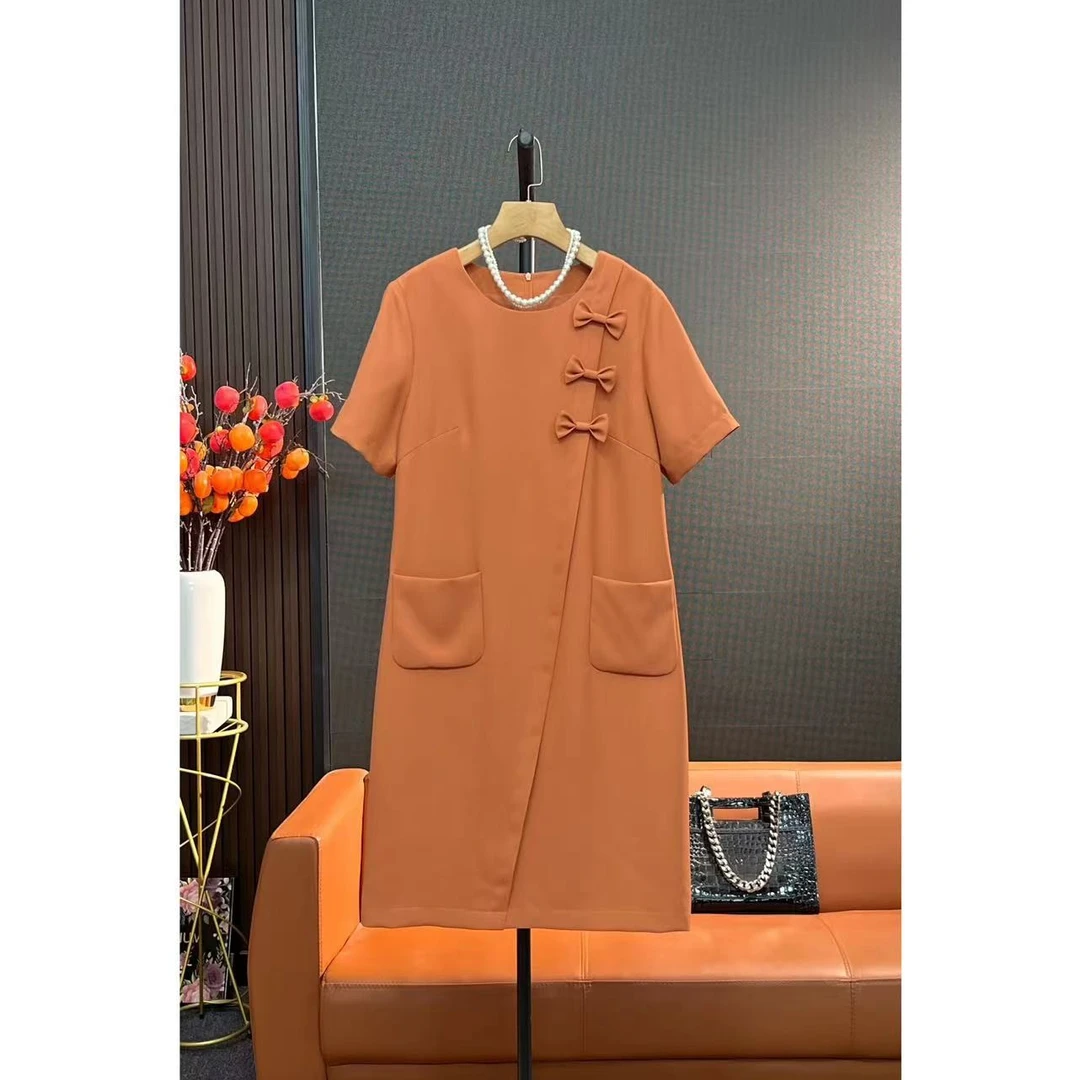 COLD MEDIUM轻奢气质圆领蝴蝶结连衣裙女装修身显瘦中长裙A23