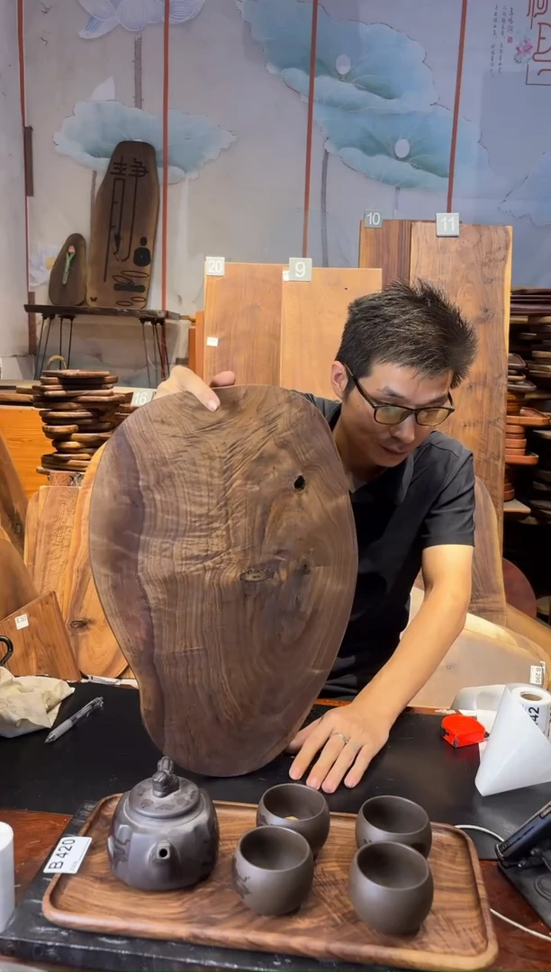 黑胡桃木307干泡茶盘原木微疵，介意请勿下单