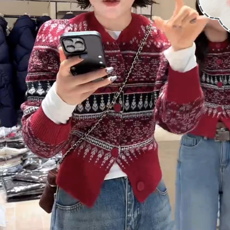 冬季设计感新款韩版圣诞款毛针织上衣开衫LK2509020