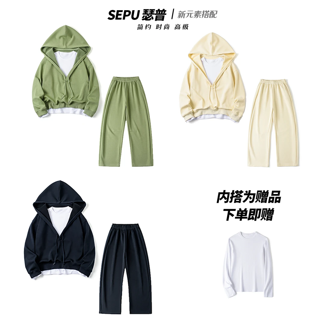 【塔塔专属】瑟普Y118连帽翻领套装休闲百搭衬衣显瘦宽松春季新款