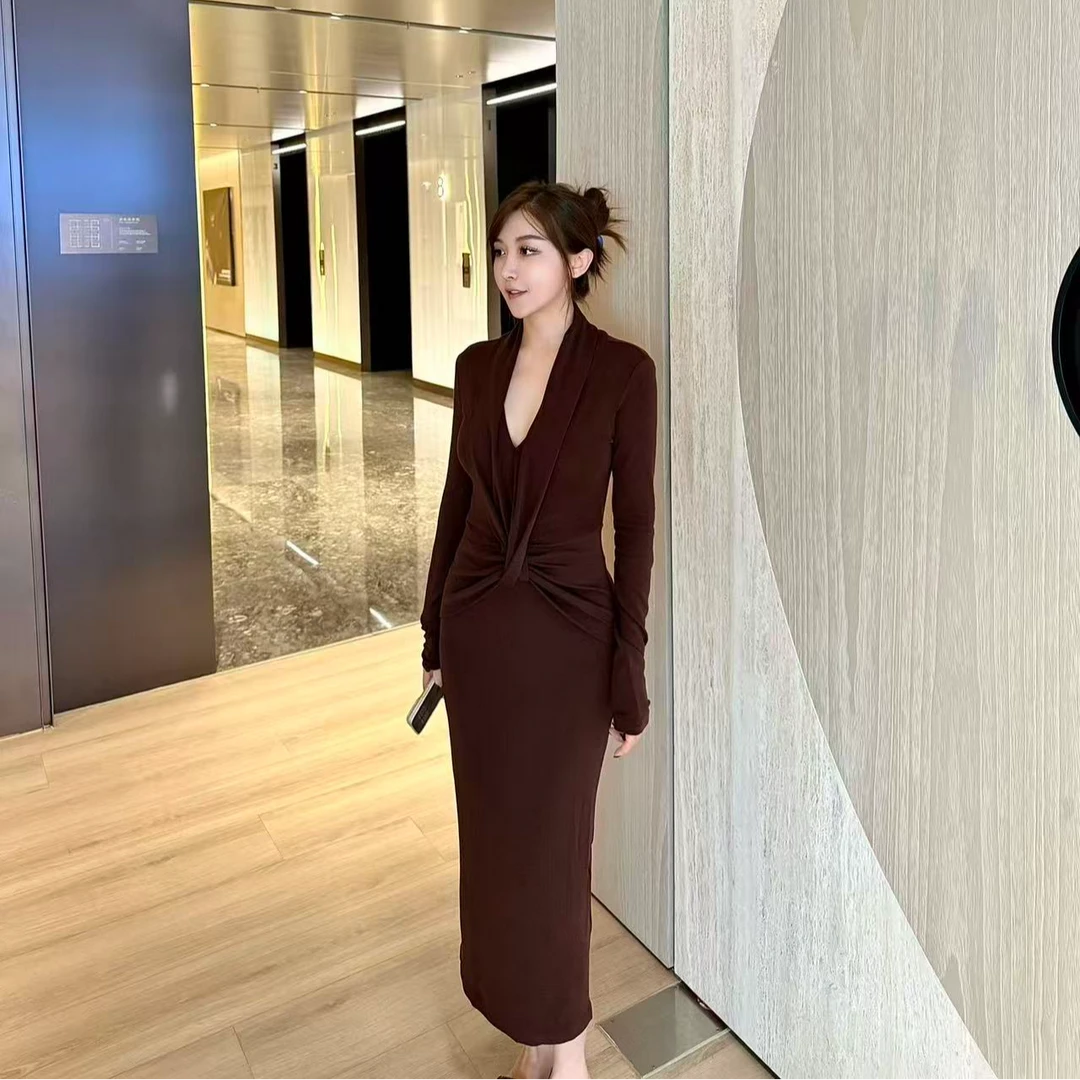 法式修身长袖包臀裙