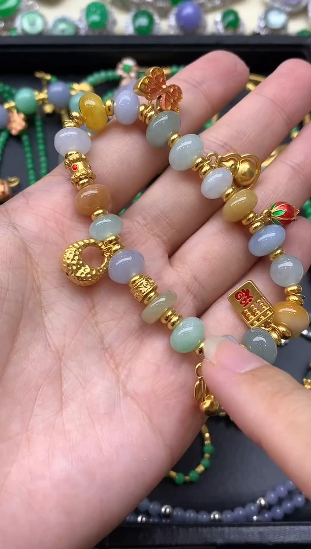 足金镶嵌手链翡翠690-中国好珍宝