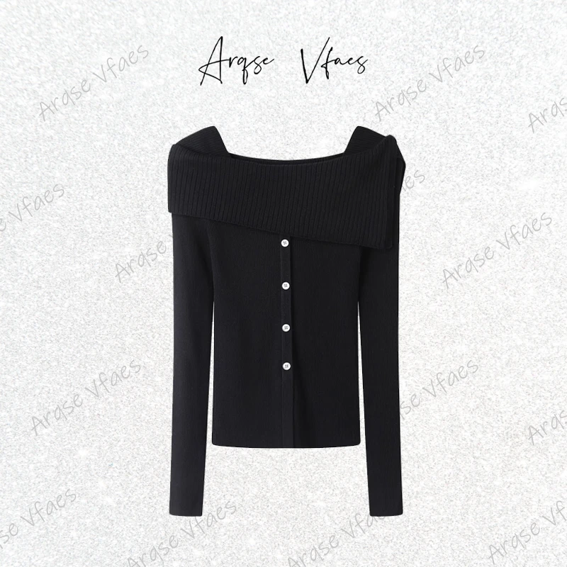 [ARQSEVFAES正品]—2025秋装新绵羊毛一字领针织开衫上衣AR803053