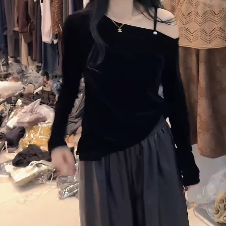 2025新款定制丝绒露肩打底C5927