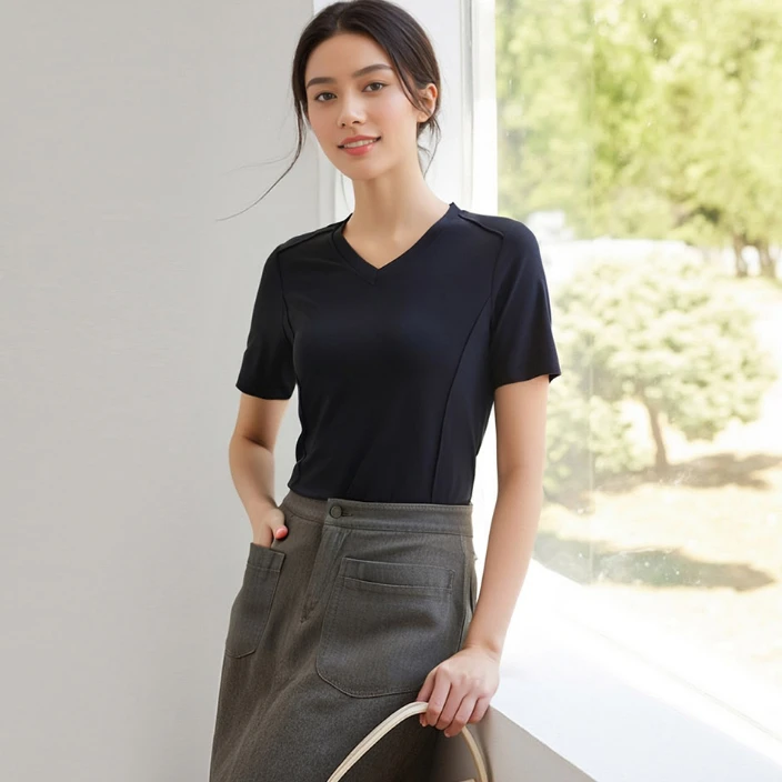 夏季新款女士兰精莫代尔80支T恤打底气质百搭高弹休闲显瘦270