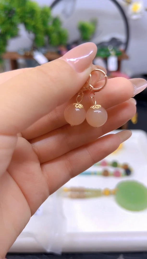 和田玉14K金镶嵌耳饰E671