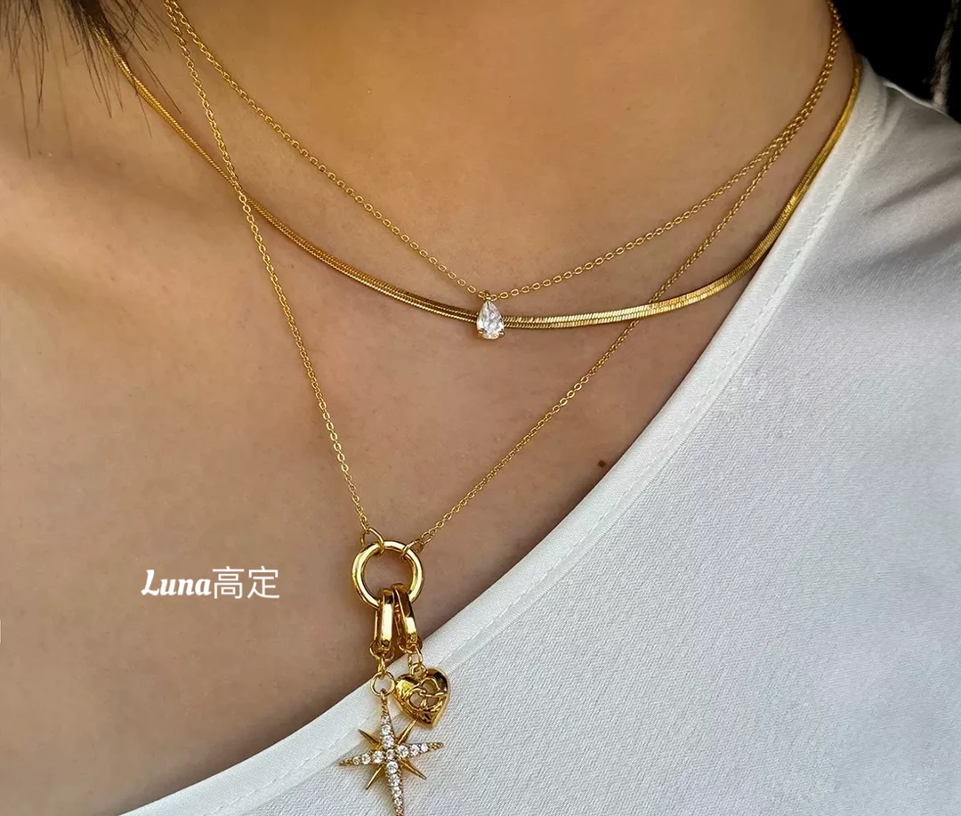 铜合金合成锆石项链 Luna定制0143星芒系列设计师款多层项链耳环