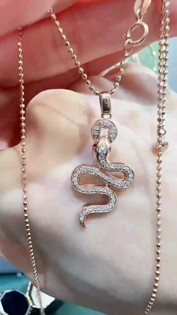 【闪购商品】天然钻石吊坠(不含链)18K金镶嵌18K金钻石蛇蛇吊坠