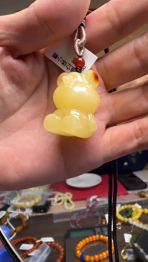 琥珀吊坠(不含链)未镶嵌蜜蜡立体小熊2号