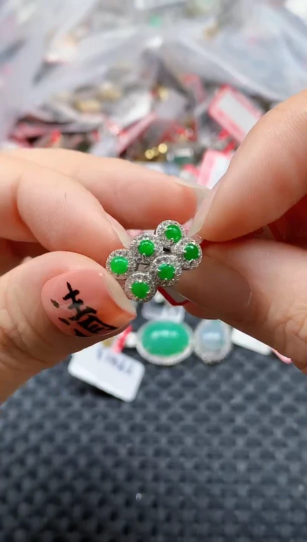 银S925镶嵌戒指翡翠天然A货缅甸翡翠