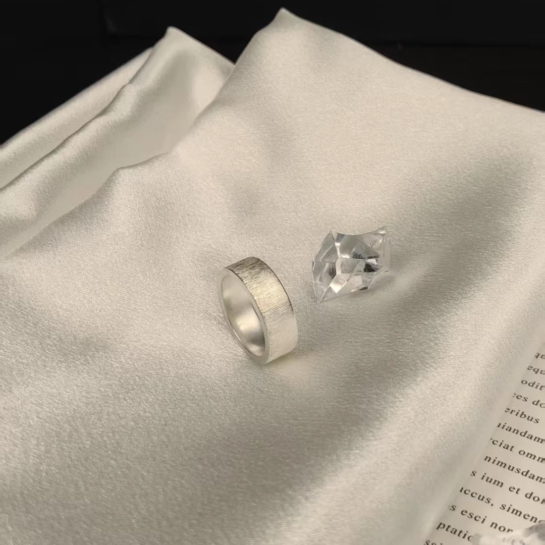 足银戒指 足银999手工拉丝戒指时尚个性素款简约小众情侣