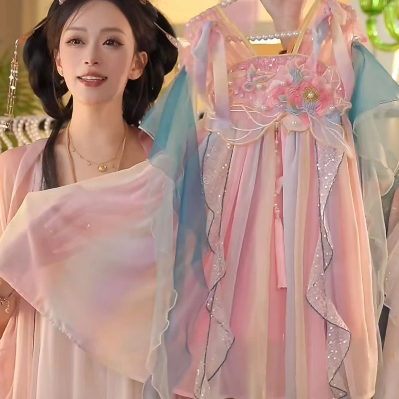 童绣阁【再桃公主】2025新款女童国风仙气夏季休闲汉服裙25116