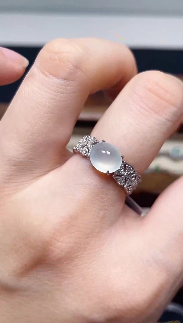 翡翠戒指银S925镶嵌-缅料