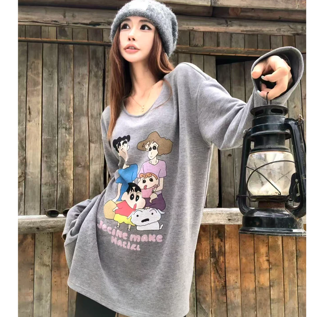 婉君【双面德绒保暖蜡笔T】德绒自发热休闲宽松慵懒T恤LWJ25D4T3467