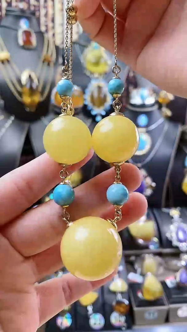 银S925镶嵌颈饰琥珀蜜蜡项链