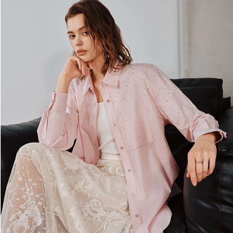 【谭晶同款】圣可尼秋季新品重工烫钻长袖衬衫明星同款S120307OF