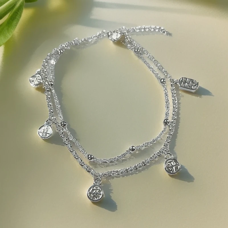 足银脚链 优雅百搭民族风平安喜乐脚链