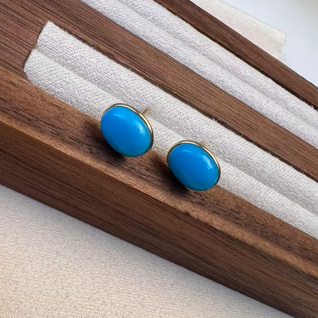 【大胖小胖甄选】天然美松18K金椭圆蛋面耳钉