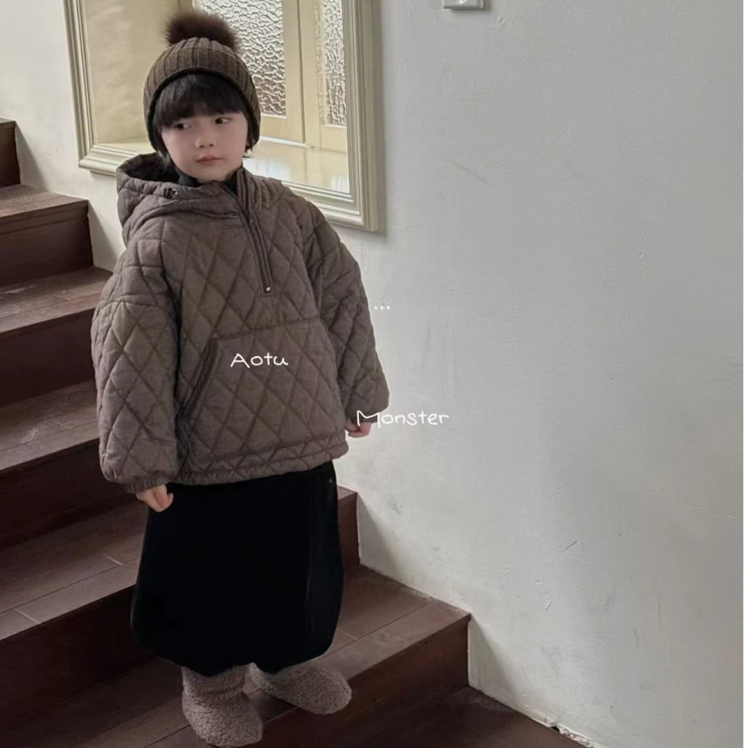 8893儿童加厚保暖连帽棉服男女童宝宝宽松套头棉衣