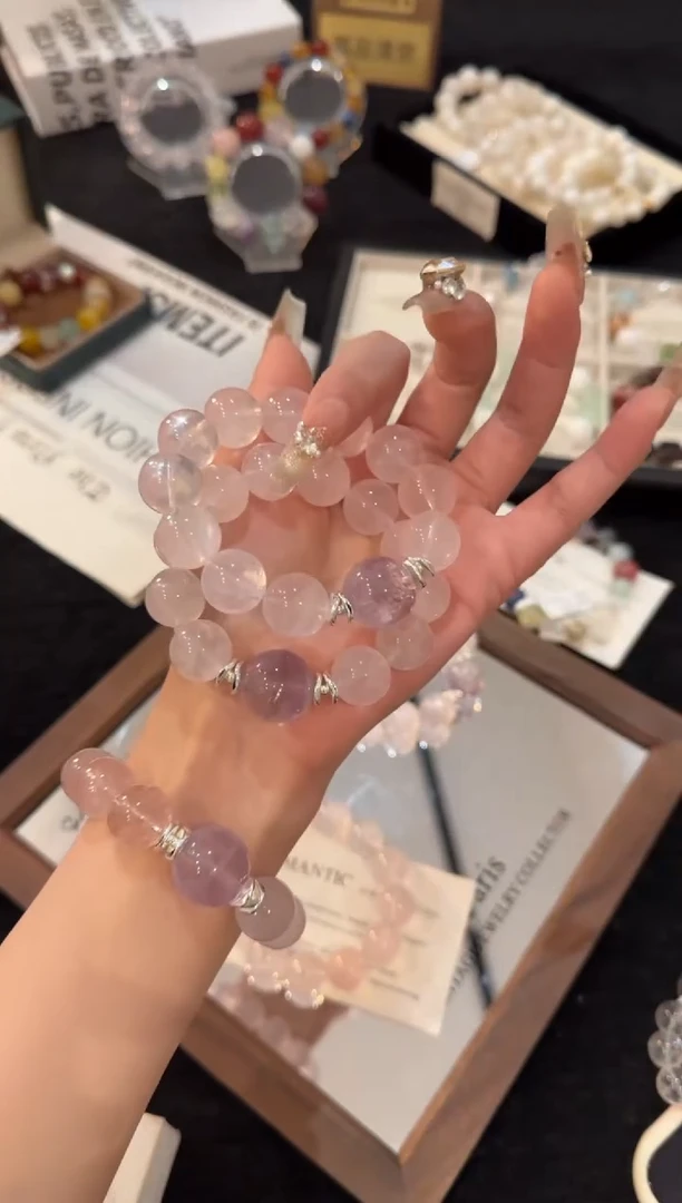 合金手链水晶粉水晶x3224