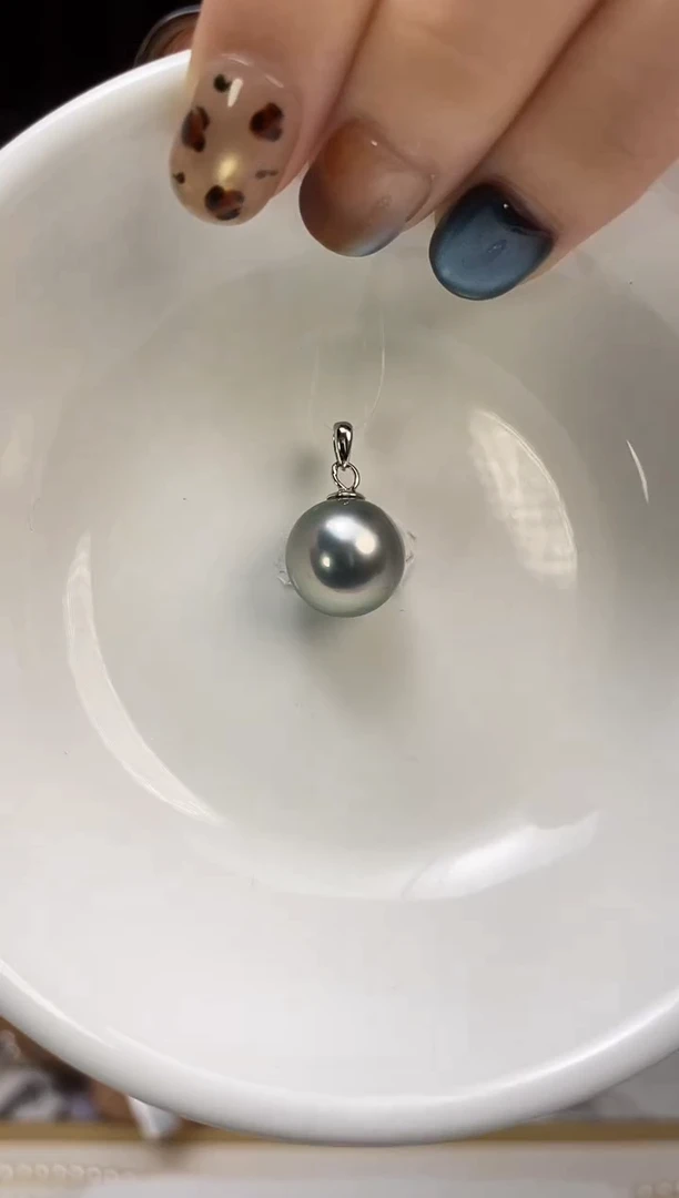 吊坠(不含链)银S925镶嵌海水珍珠12-13大溪地黑珍珠吊坠
