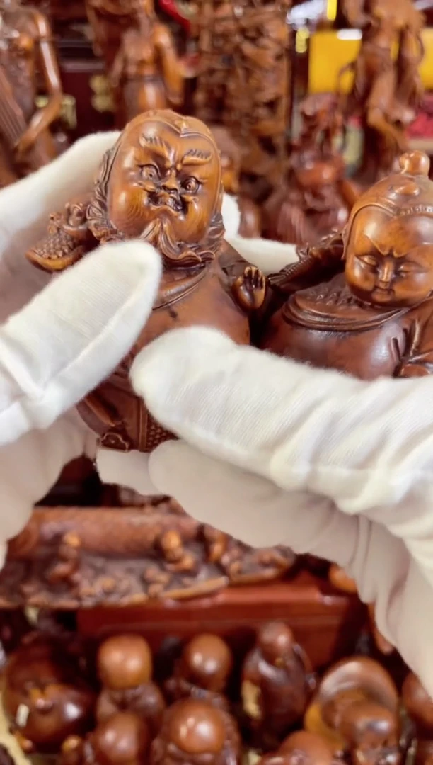 小叶黄杨小件门神一对