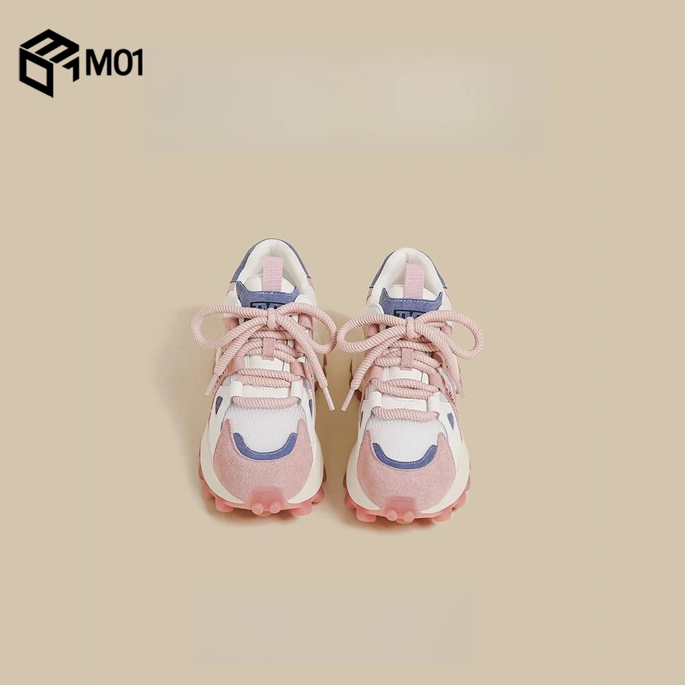 M01夏季新款厚底德训鞋女粉色果冻底时尚休闲潮鞋运动阿甘老爹鞋