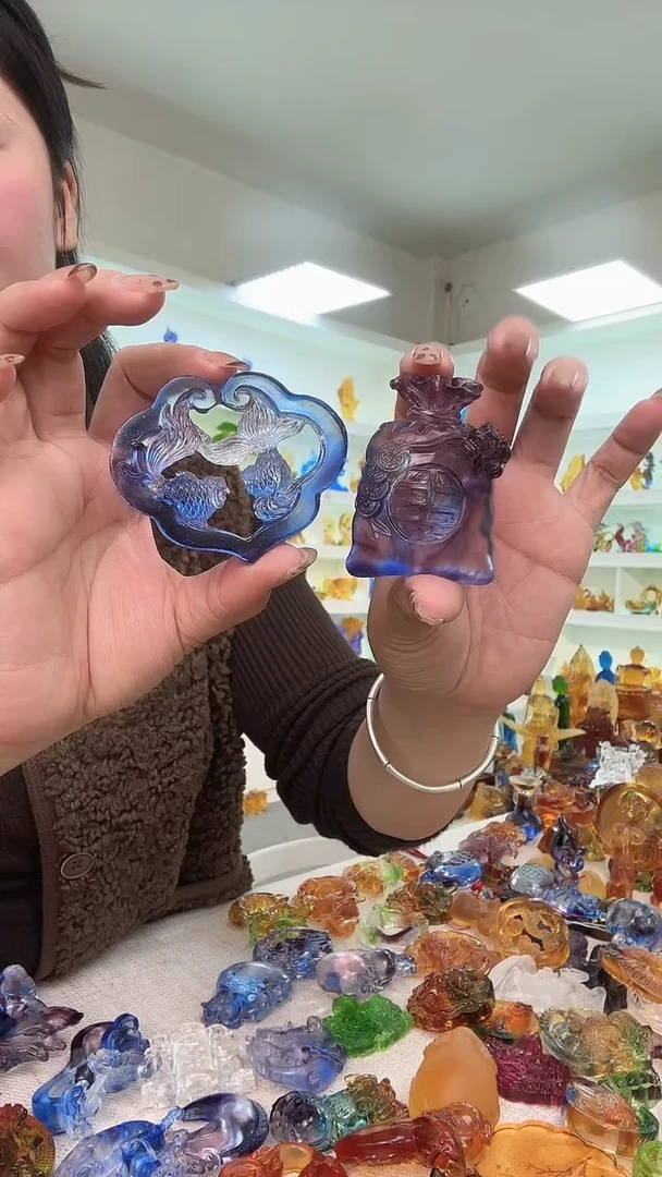 手工艺品琉璃双鱼+钱袋