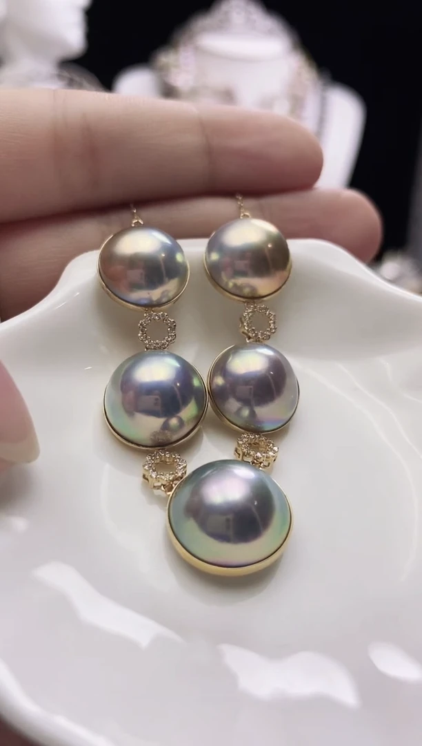 18K金镶嵌项链拼合珍珠（马贝珠）海水马贝珍珠项链