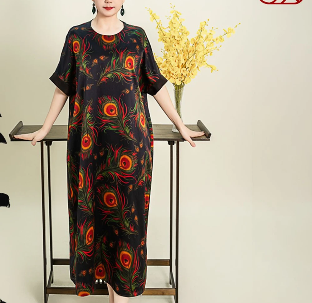 【孔雀翎】100%桑蚕丝重缎香云纱袍子