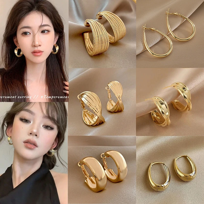 复古港风金色耳圈女轻奢时尚通勤辣妹圈圈耳环气质高级冷淡风耳钉