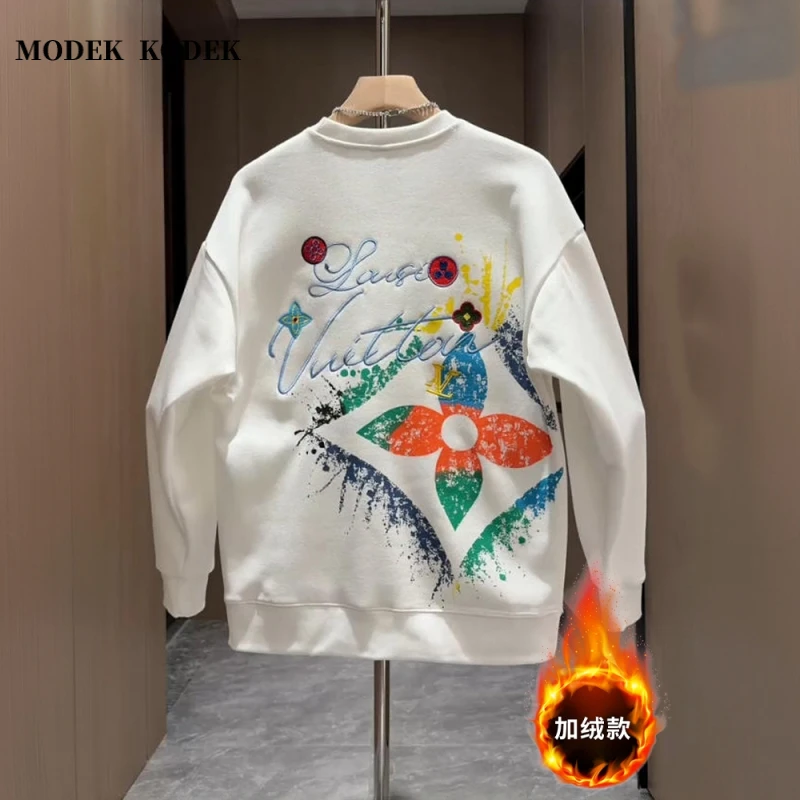 MODEK KODEK秋冬新款男刺绣印花卫衣高级感潮牌加厚保暖休闲长袖