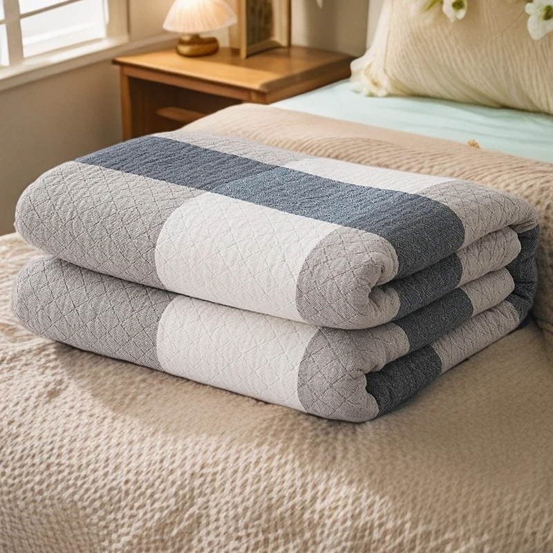 无印风A类四层纱布纯棉田园风格子床盖