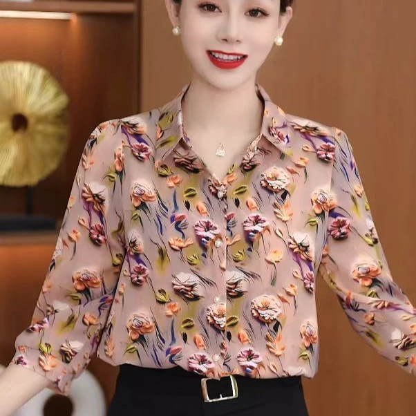 2025夏季新款印花开衫洋气女衬衫时尚减龄女士显瘦女士碎花衬衣